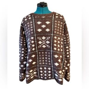 Vintage Wool Hand Knit Sweater Fisherman Norwegian Style Liz Claiborne Large